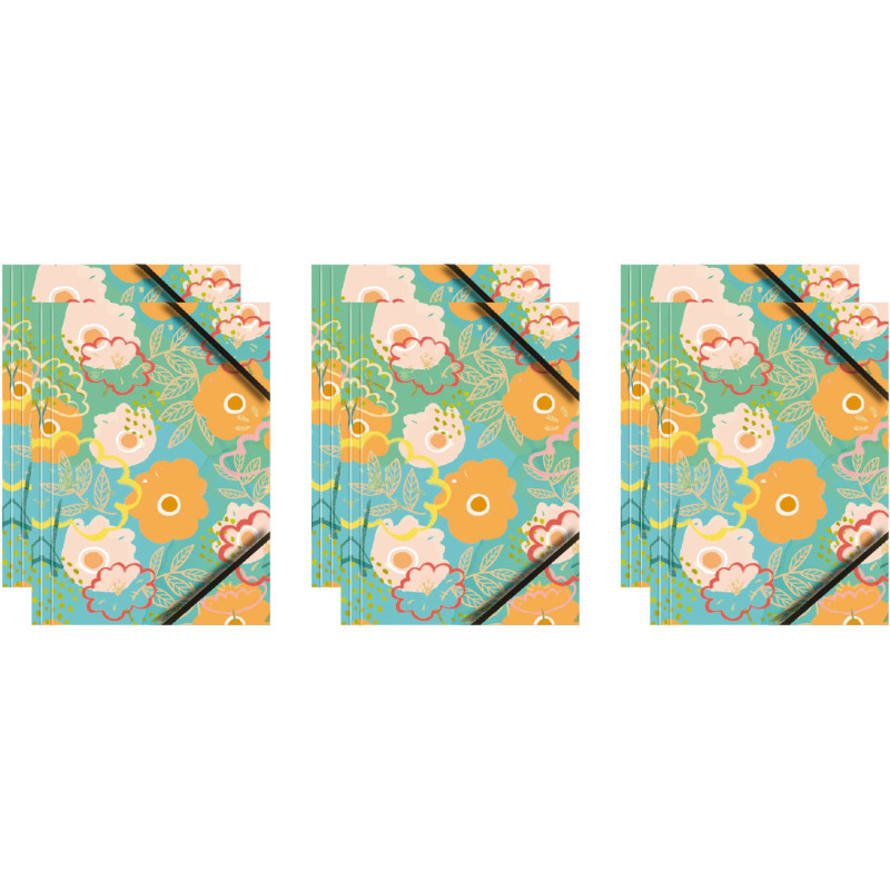 Teczka kartonowa A4 z gumką narożną PASTELOWE KWIATY NA TURKUSOWYM TLE BT601-C1 TETIS