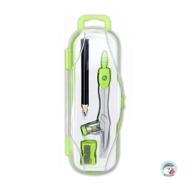 Cyrkiel szkolny z ołówkiem + temperówka w etui PC-102 zielony TT7638 PENMATE