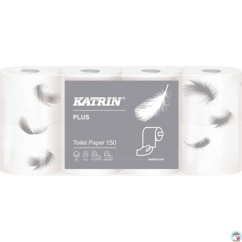 Papier toaletowy KATRIN Plus (8 rolek) 3 warstwy 100% celuloza 150 listków 16525/557305