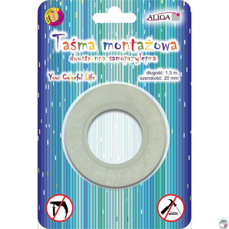 Taśma samoprzylepna przezroczysta dwustronna 20mm x 1,5 m PSD-2397 ALIGA
