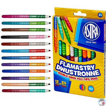 Flamastry dwustronne zestaw 12 sztuk || 24 kolory pisaki mazaki 314118001 ASTRA
