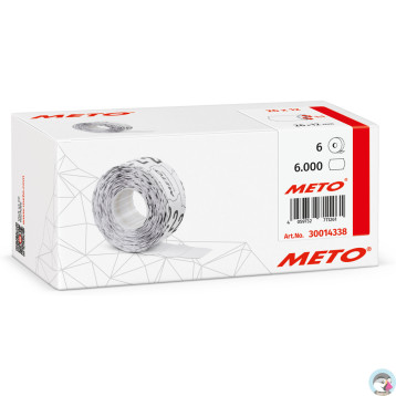Etykiety cenowe w rolce do metkownicy jednorzędowej 26x12 mm, (6 sztuk) biełe faliste, trwały klej METO M30014338 Etykiety cenowe w rolce do metkownicy jednorzędowej 26x12 mm, (6 sztuk) biełe faliste, trwały klej METO M30014338