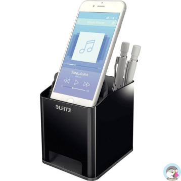 Kubek na długopisy LEITZ WOW czarny ze wzmacniaczem dźwięku 53630095 Kubek na długopisy LEITZ WOW czarny ze wzmacniaczem dźwięku 53630095