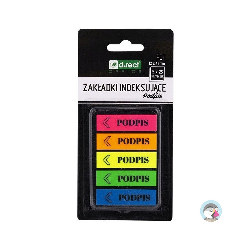 Zakładki indeksujące PET D.RECT 12x45mm 5x25szt PODPIS 110503