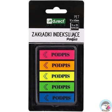 Zakładki indeksujące PET D.RECT 12x45mm 5x25szt PODPIS 110503 Zakładki indeksujące PET D.RECT 12x45mm 5x25szt PODPIS 110503