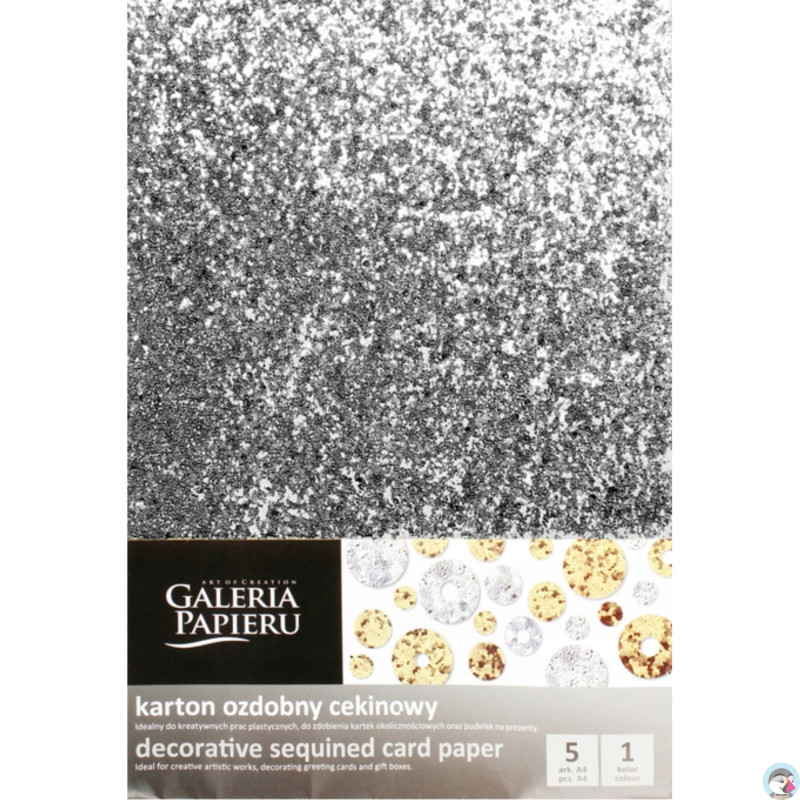 Karton ozdobny cekinowy A4 srebrny 210g. (5ark.) 208505 Galeria Papieru