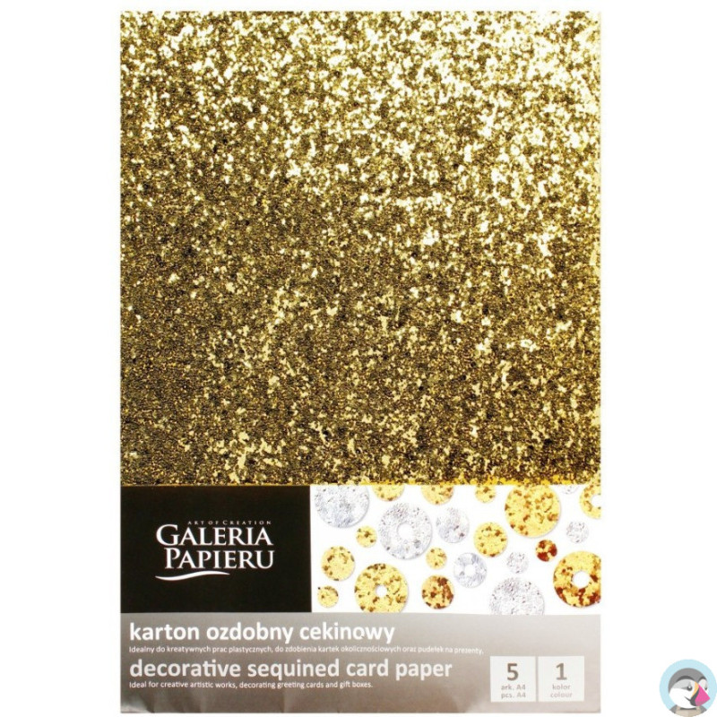 Karton ozdobny cekinowy A4 złoty 210g. (5ark.) 208506 Galeria Papieru