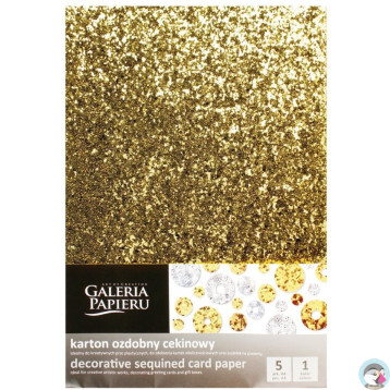 Karton ozdobny cekinowy A4 złoty 210g. (5ark.) 208506 Galeria Papieru