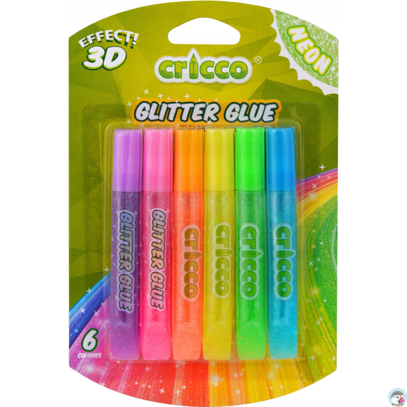 Klej brokatowy neonowy 10g. 6 kolorów CRICCO 3D CR950B6
