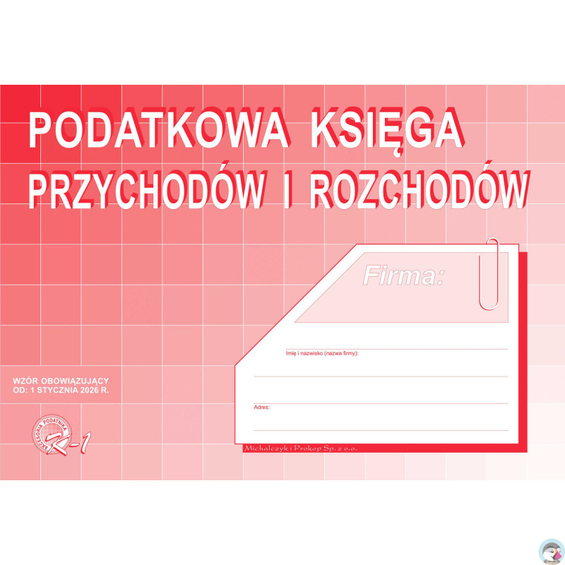 K-1 Podatkowa księga przychodów i rozchodów A4 (wzór obowiązujący od 01.01.2026) MICHALCZYK I PROKOP