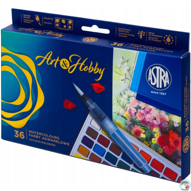 Zestaw farb akwarelowych ASTRA Art&Hobby 36kol. z pędzelkiem wodnym i paletką 602124006