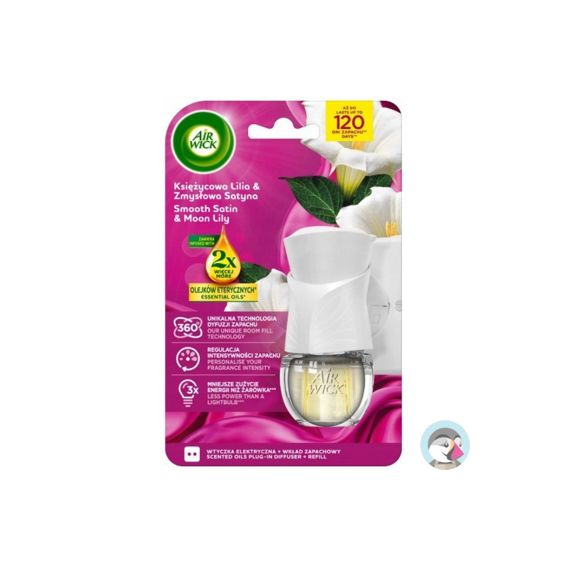 Odświeżacz AIR WICK elektryczny komplet 19ml Księżycowa Lilia & Zmysłowa Satyna