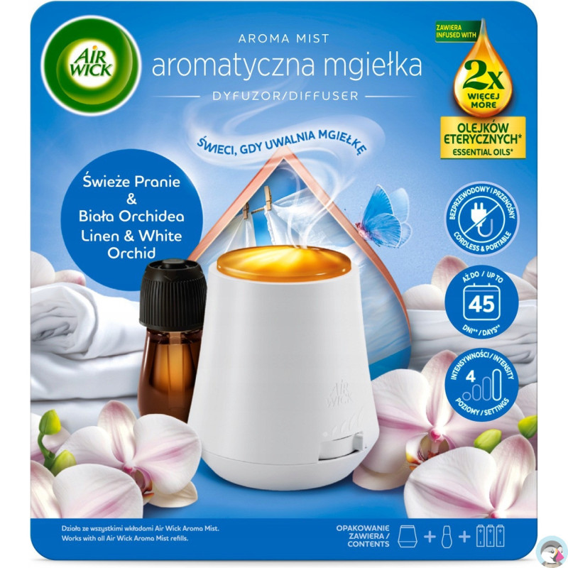 Dyfuzor AIR WICK Aroma Mist Mgiełka z olejkami 20ml Świeże pranie & biała orchidea