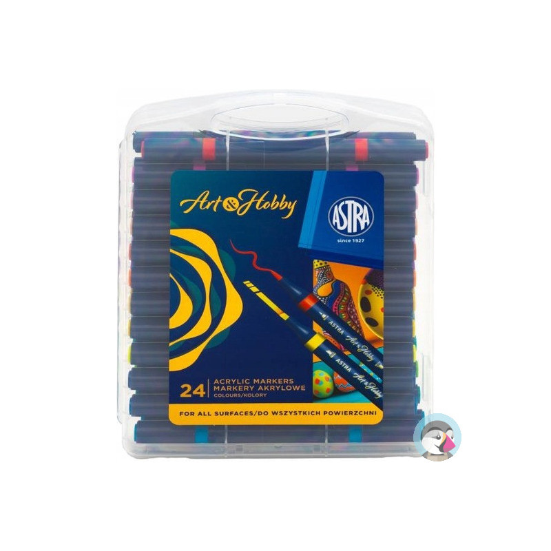 Markery akrylowe dwustronne trójkątne ASTRA Art&Hobby 24szt. walizka 207025001