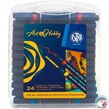 Markery akrylowe dwustronne trójkątne ASTRA Art&Hobby 24szt. walizka 207025001