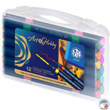 Markery akrylowe dwustronne trójkątne ASTRA Art&Hobby 12szt. walizka 207025002
