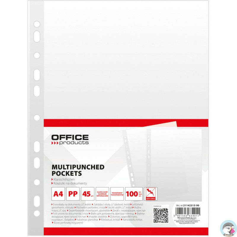 Koszulki krystaliczne na dokumenty PP A4 45mikr. (100szt.) 21142315-90 OFFICE PRODUCTS