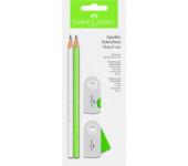 Ołówek SPARKLE SLEEVE biały/noen zilony + temperówka+gumka blister 218488 Faber-Castell