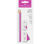 Ołówek SPARKLE SLEEVE biały/różowy + temperówka+gumka blister 218487 Faber-Castell