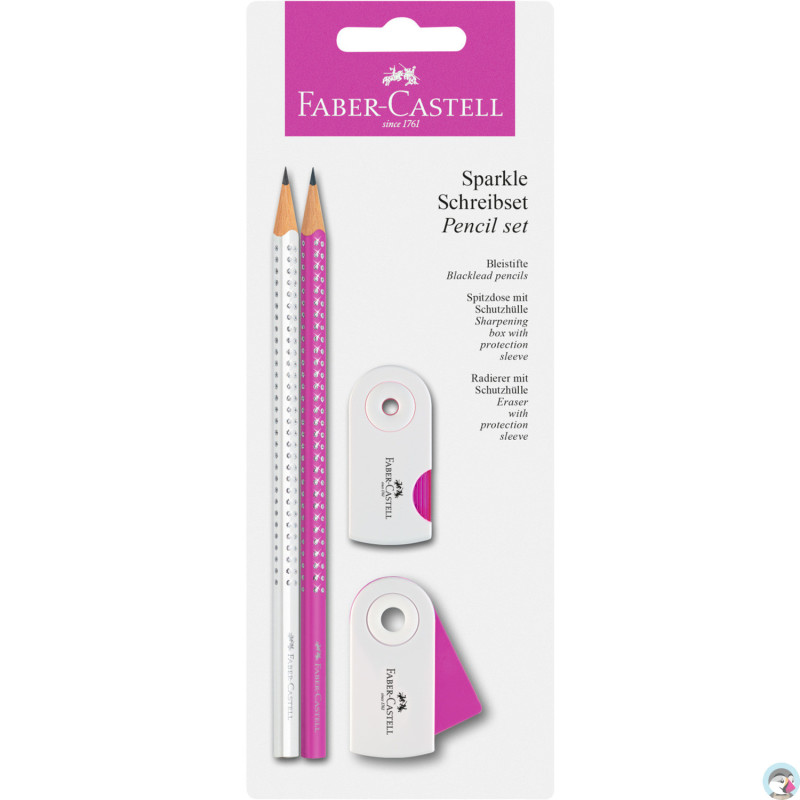 Ołówek SPARKLE SLEEVE biały/różowy + temperówka+gumka blister 218487 Faber-Castell