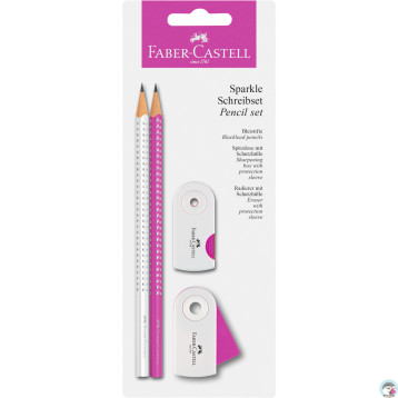 Ołówek SPARKLE SLEEVE biały/różowy + temperówka+gumka blister 218487 Faber-Castell