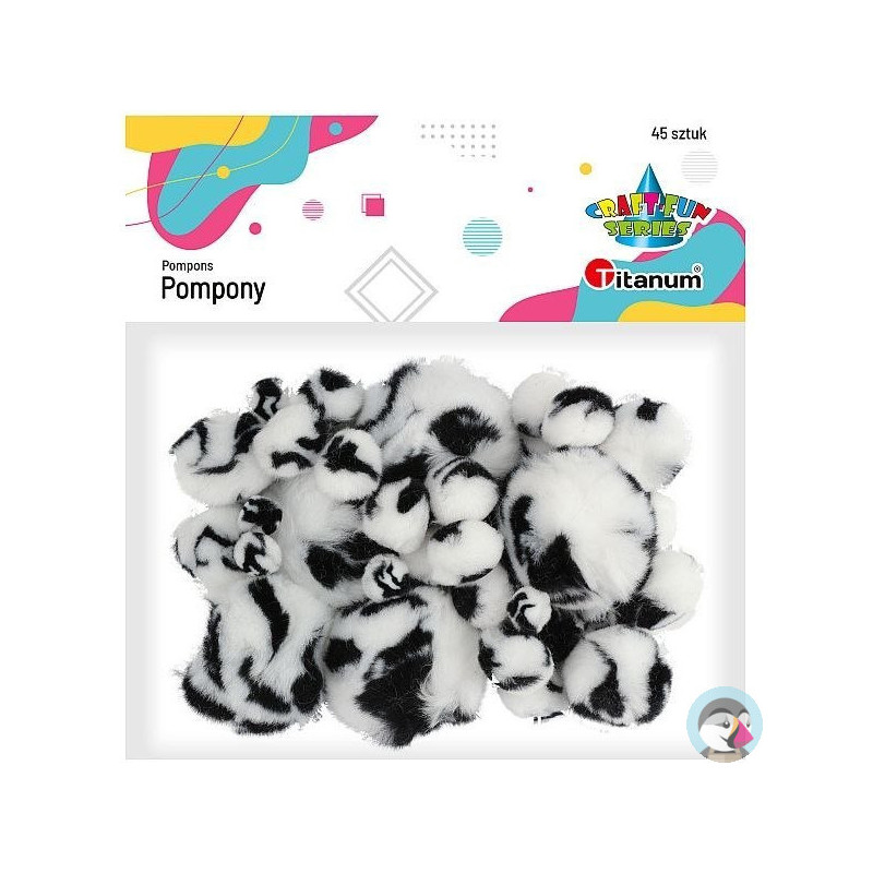 Pompony akrylowe A45 ANIMAl biało-czarne 338522