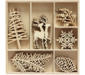 Ozdoby drewniane, CHOINKA i RENIFERY (30szt) 253044 Galeria Papieru