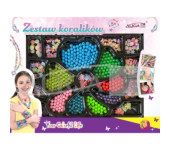 Zestaw koralików plastikowych mix kolorów i kształtów op. ok. 450szt.+2x 120cm żyłka PJ-2012 ALIGA