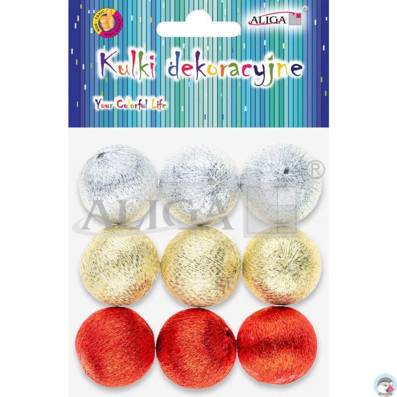 Kuleczki dekoracyjne styropianowe pokryte metalizowanymi nićmi roz. 3cm op. 9szt. BOM-4374 ALIGA