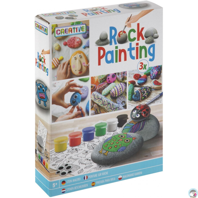 Zestaw do malowania kamieni (3x Kamień, 6x Farbka, 1x Pędzelek, 1x arkusz z szablonami) 200026 MOXY