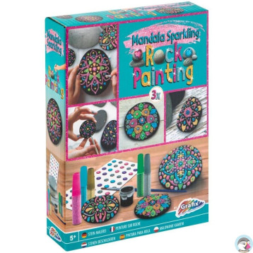 Zestaw do malowania kamieni MANDALA (3x Kamień, 61x Farbka, 5x Farbka w tubce 1x Pędzelek) 200036 MOXY