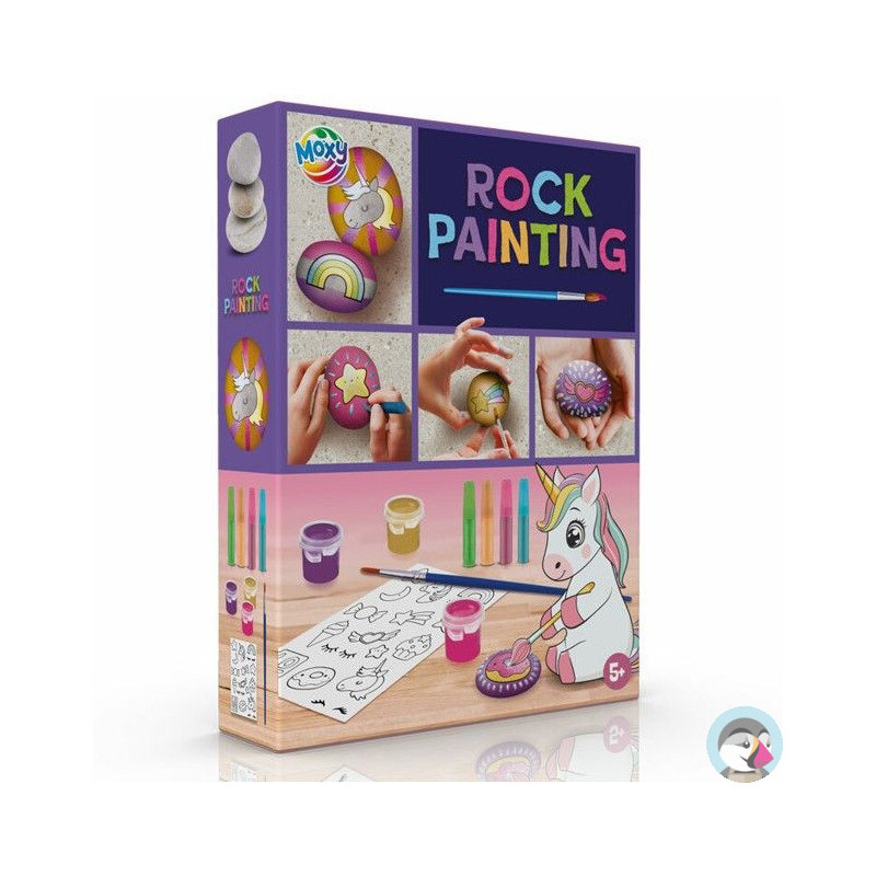 Zestaw do malowania kamieni JEDNOROŻEC (3x Kamień, 3x Farbka, 3x Farbka w tubce, 1x Pędzelek, 1x arkusz z szablonami) 200075 MO