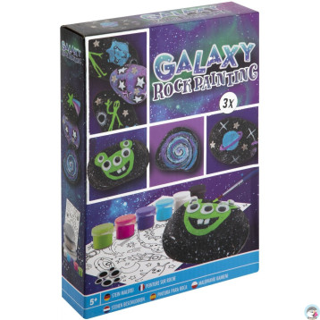 Zestaw do malowania kamieni GALAXY (3x Kamień, 6x Farbka, 1x Pędzelek, 1x arkusz z szablonami) 200058 MOXY