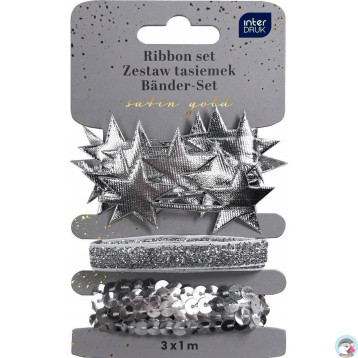 Zestaw tasiemek 3x1m SREBRNY Satin Gold INTERDRUK