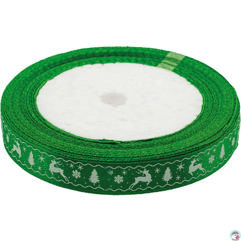 Wstążka satynowa Boże Narodzenie 12mm/22m zielona WSX12-16 BREWIS