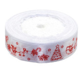Wstążka satynowa Boże Narodzenie 25mm/22m biała WSX25-12 BREWIS