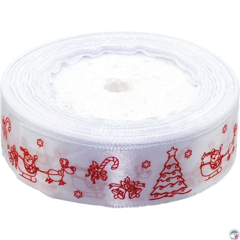 Wstążka satynowa Boże Narodzenie 25mm/22m biała WSX25-12 BREWIS