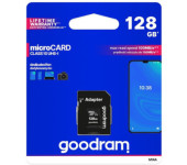 Karta pamięci MicroSD 128GB GOODRAM MicroSDXC Class10 UHS I + adapter M1AA-1280R12