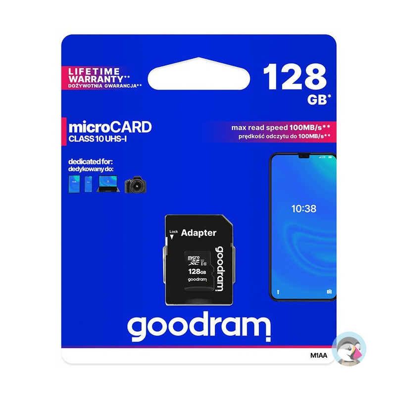 Karta pamięci MicroSD 128GB GOODRAM MicroSDXC Class10 UHS I + adapter M1AA-1280R12