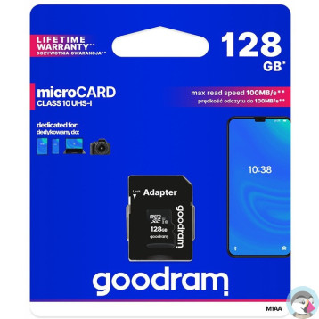 Karta pamięci MicroSD 128GB GOODRAM MicroSDXC Class10 UHS I + adapter M1AA-1280R12