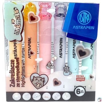 Zakreślacze ze stempelkami ASTRAPEN Animals Choco 6kol. 208025902