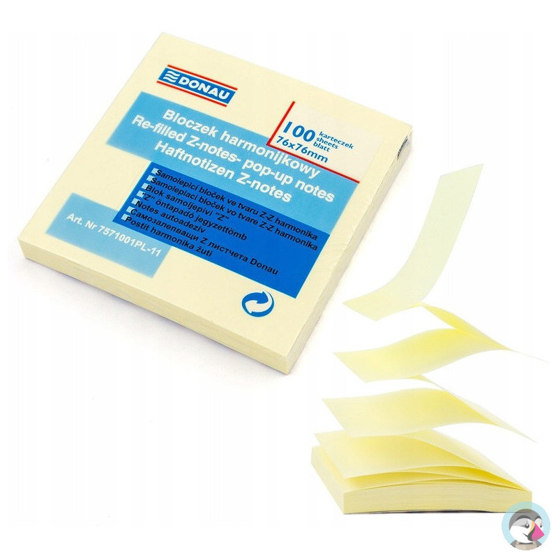 Bloczek samoprzylepny 75x75mm 100k żółty `Z` 7571001PL-11 DONAU