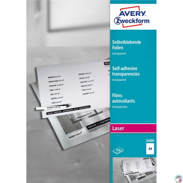Folie samoprzylepne A4 0.13mm (100 ark) przezroczyste LASER 3480 AVERY ZWECKFORM