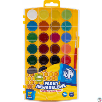 Farby akwarelowe szkolne zestaw 32 kolory + pędzelek 302023002 ASTRA