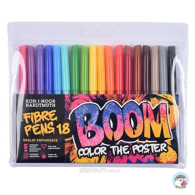 Flamastry szkolne 18 kolorów w etui BOOM 771022AH07TE1204 KOH-I-NOOR