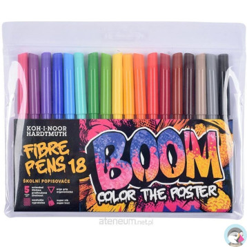 Flamastry szkolne 18 kolorów w etui BOOM 771022AH07TE1204 KOH-I-NOOR