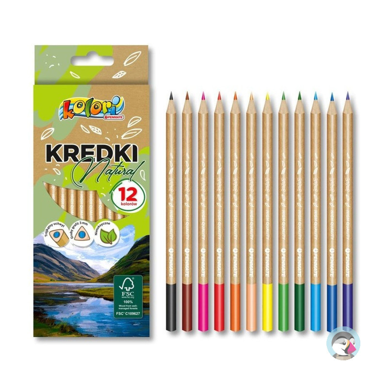 Kredki ołówkowe trójkątne natural 12 kolorów KOLORI TT8887 PENMATE