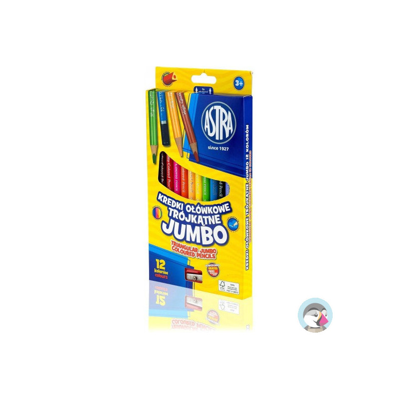 Kredki ołówkowe trójkątne JUMBO 12kolorów z temperówką 312110007 ASTRA