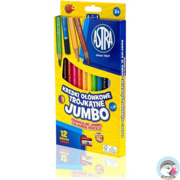 Kredki ołówkowe trójkątne JUMBO 12kolorów z temperówką 312110007 ASTRA