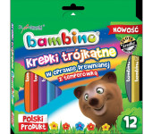 Kredki trójkątne z glinki kaolinowej Zestaw 12 kredek + temperówka BAMBINO St.Majewski